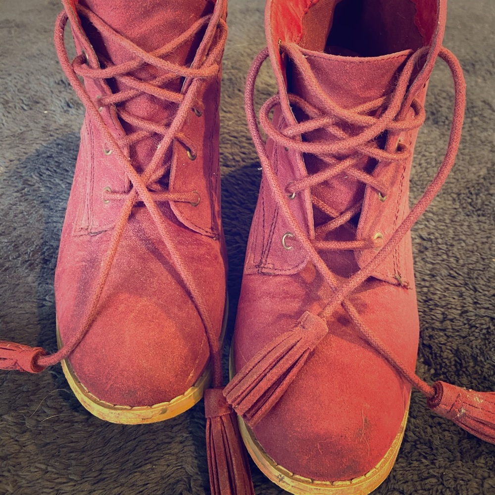 Lace Up Red Booties